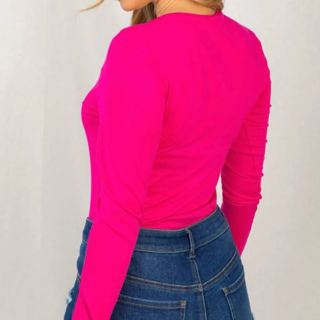 White Birch Bodysuit Pink Zipper Barbiecore Long Sleeve Plus Size 3X Stretchy - Image 4