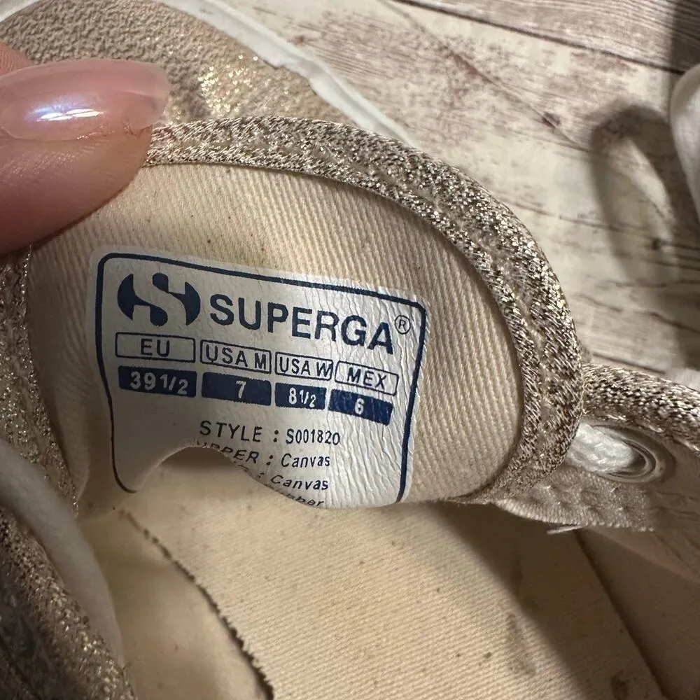 Superga Gold Sparkle Glitter Sneakers Women's Size 7 Lace Shoes Shimmer - Image 9