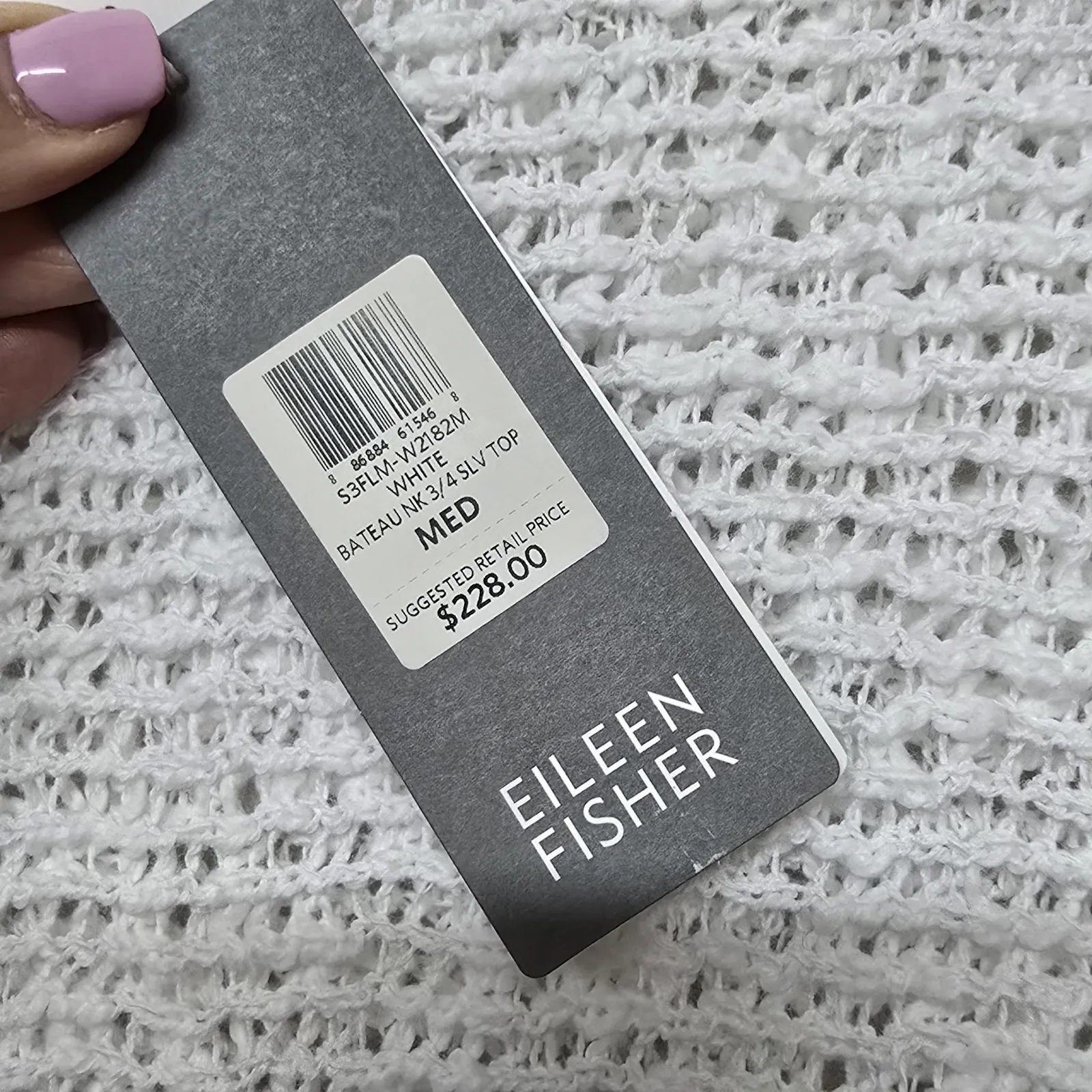 EILEEN FISHER White Organic‎ Cotton Nubble Mesh Asymmetrical Sweater Sz M Resort - Image 3