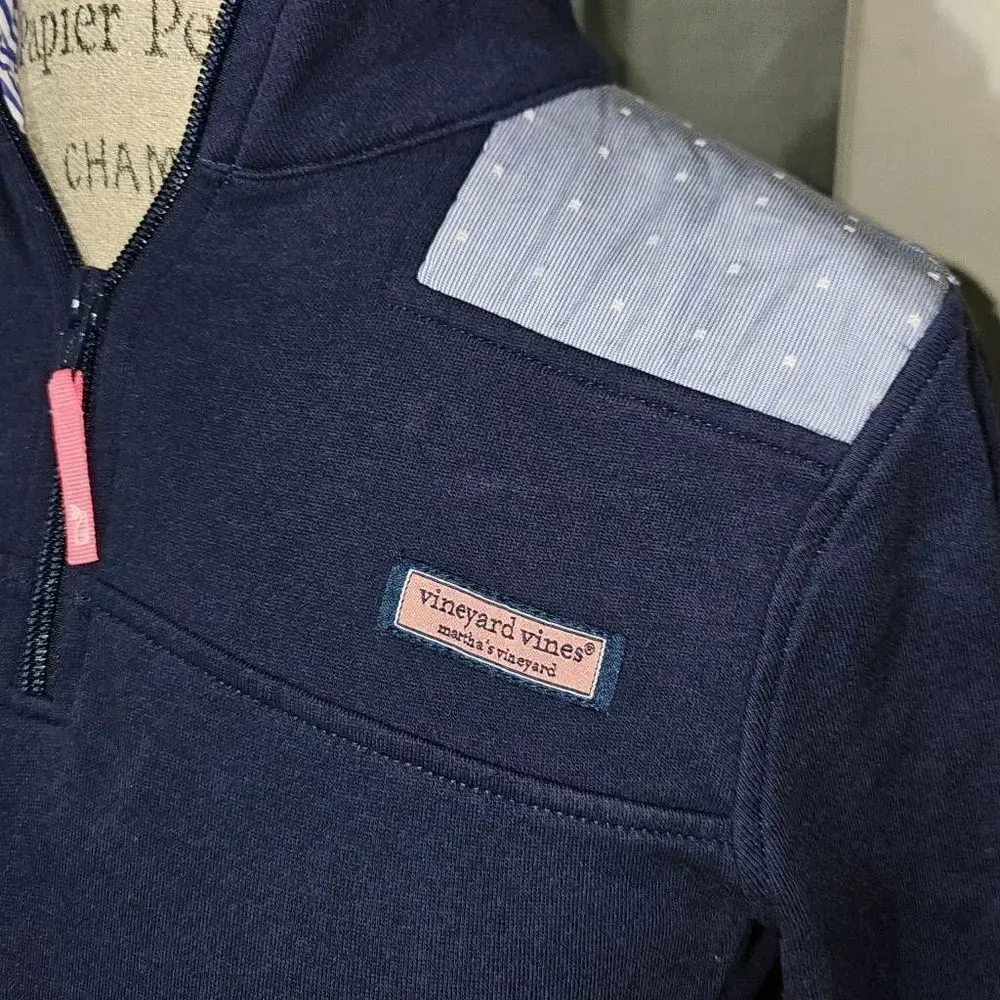 Vineyard Vines Womens Navy Dot‎ Stripe 1/4 Zip Shep Shirt XS - Image 3