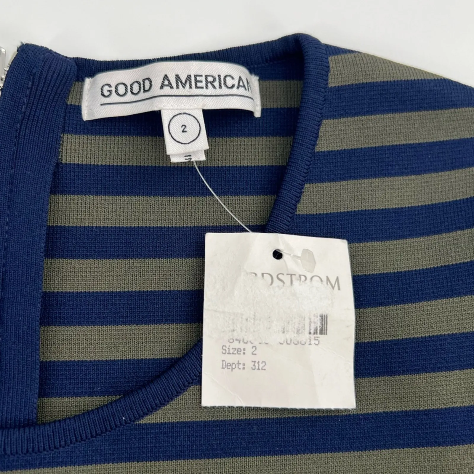 NWT Good American Womens Stripe Long Sleeve Crop Top 2 medium Green/Navy - Image 7