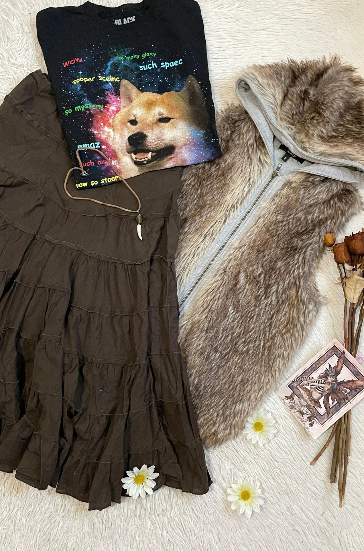 Y2k Faux fur furry hooded vest Gray - Image 9