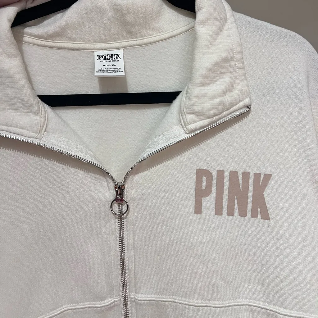 PINK Zip Up Sweater in Cream - Image 5