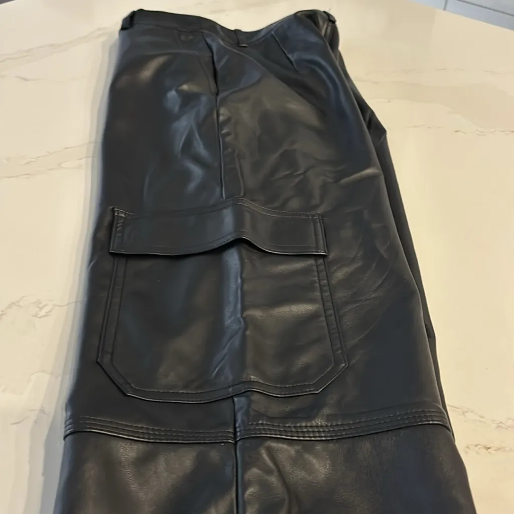 Stradivarius Black Faux Leather Cargo Pants - Image 7