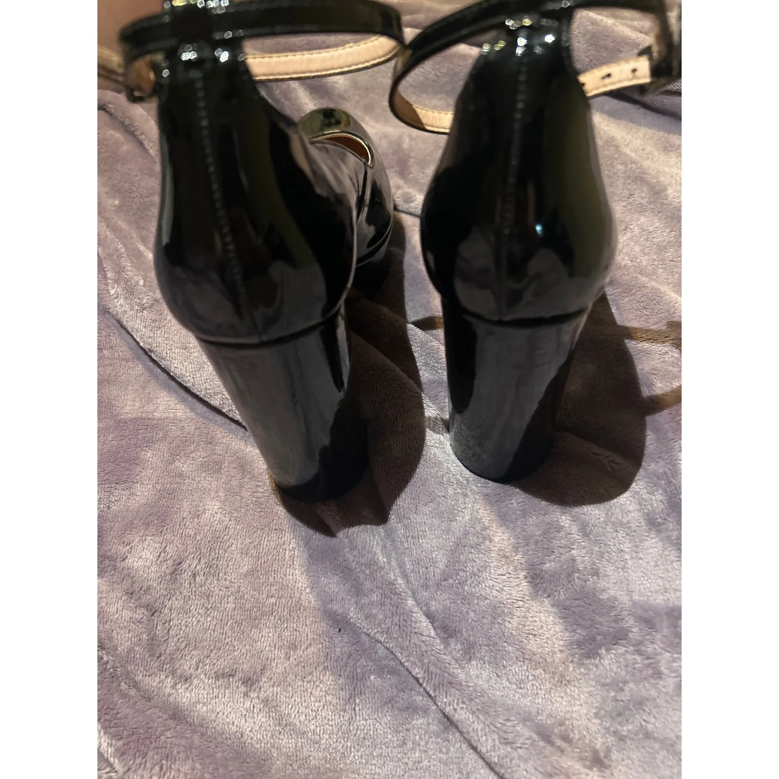 Chelsea‎ & Violet Black Patent Leather Platform Heels Ankle Strap Chunky Size 9 - Image 4