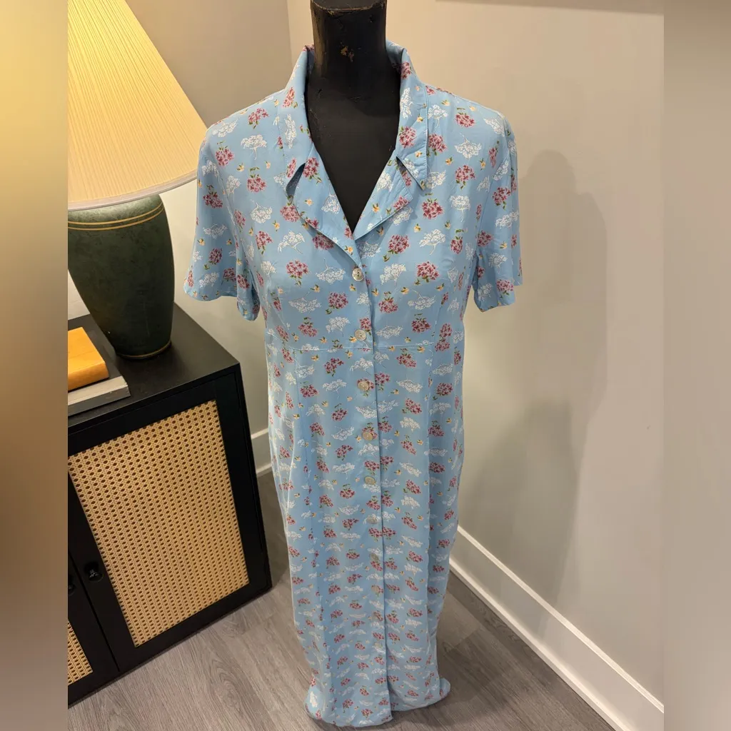 Vintage RobbieBee Baby Blue Floral Cottage Grandmacore Button-front Midi Dress 8 - Image 2