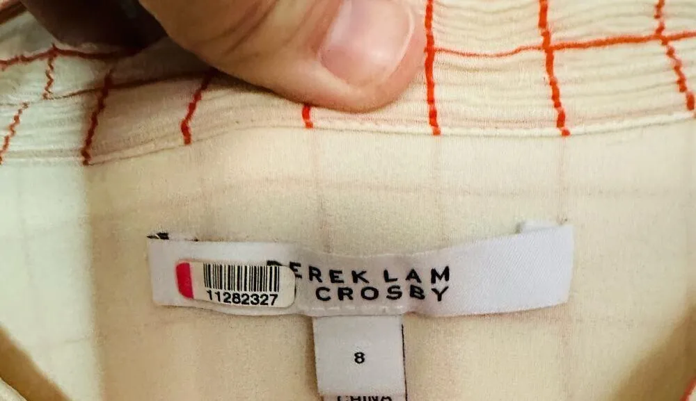 DEREK LAM 10 Crosby Cream Red Tiered Windowpane Asymmetrical Ruffle Dress Size 8 - Image 6