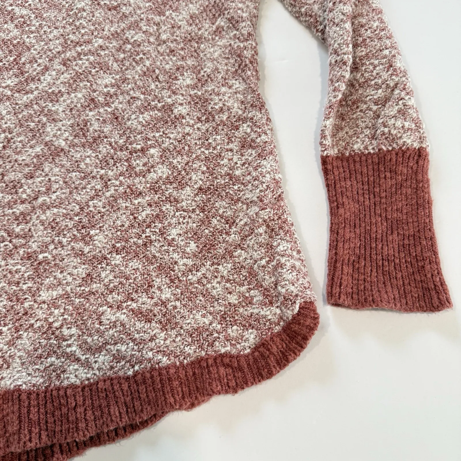 LL Bean Marled Rust‎ Red Mock Neck Linen Blend Ragg Pullover Sweater MEDIUM - Image 4