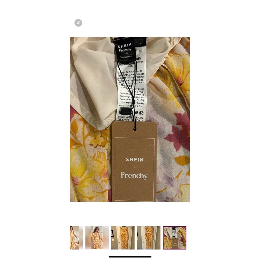 New SHEIN Frenchy Yellow Floral Lined Maxi Dress Boho Long Sleeve Formal Wedding Size L - Image 5