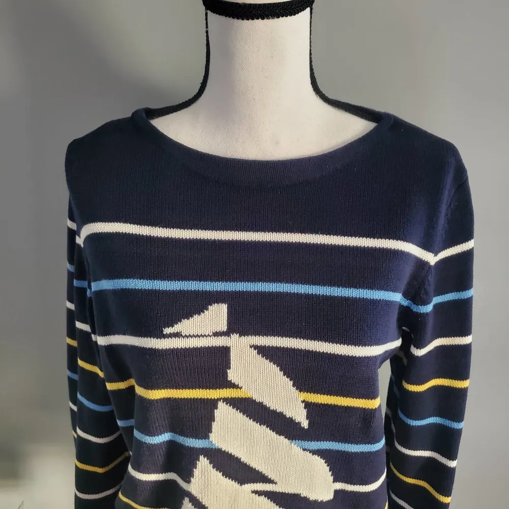 Liz Claiborne Crazy Horse Blue Striped Knit Nautical Sweater Size M - Image 3