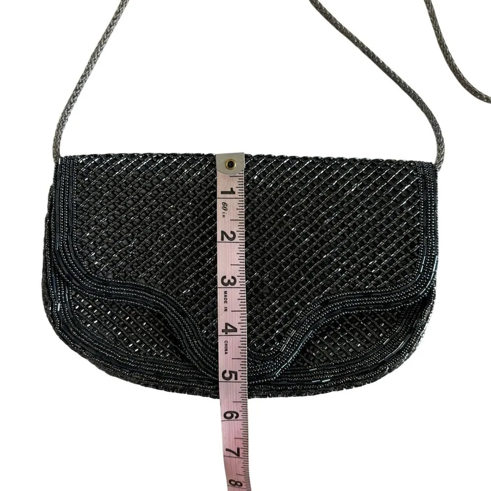 Vintage Black & Gunmetal Gray Beaded Glam Bag Purse - Image 4
