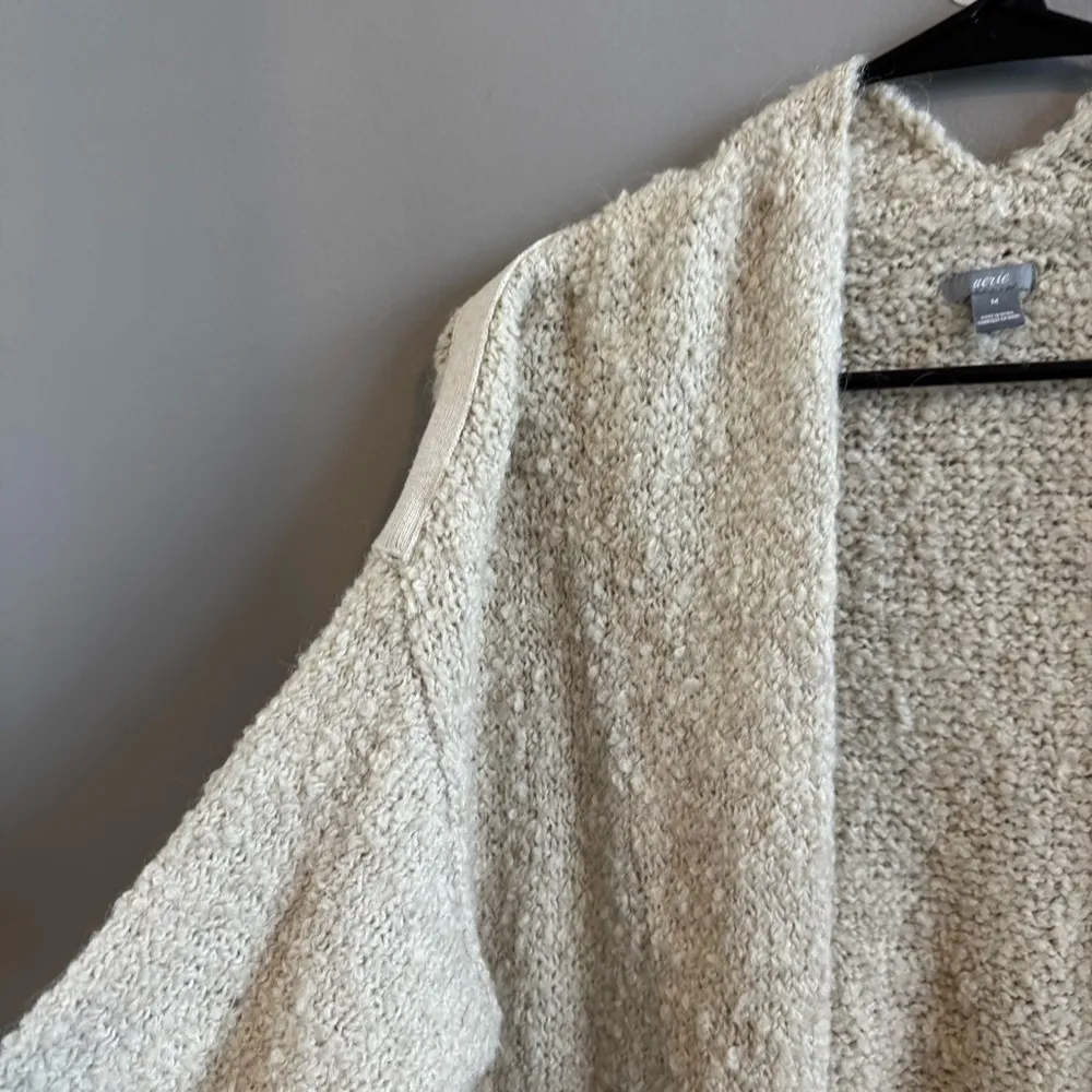 Aerie Cream Partial Wool & Alpaca Chunky Knit Open Cardigan Sweater - Image 2