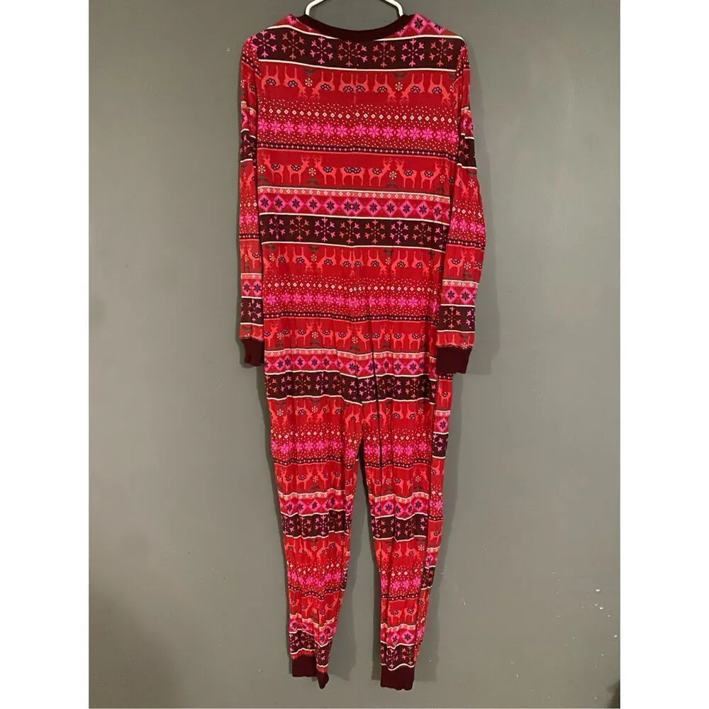 Xhilaration Pink Purple Long John Long Sleeve Jogger Jumpsuit Size Large - Image 6