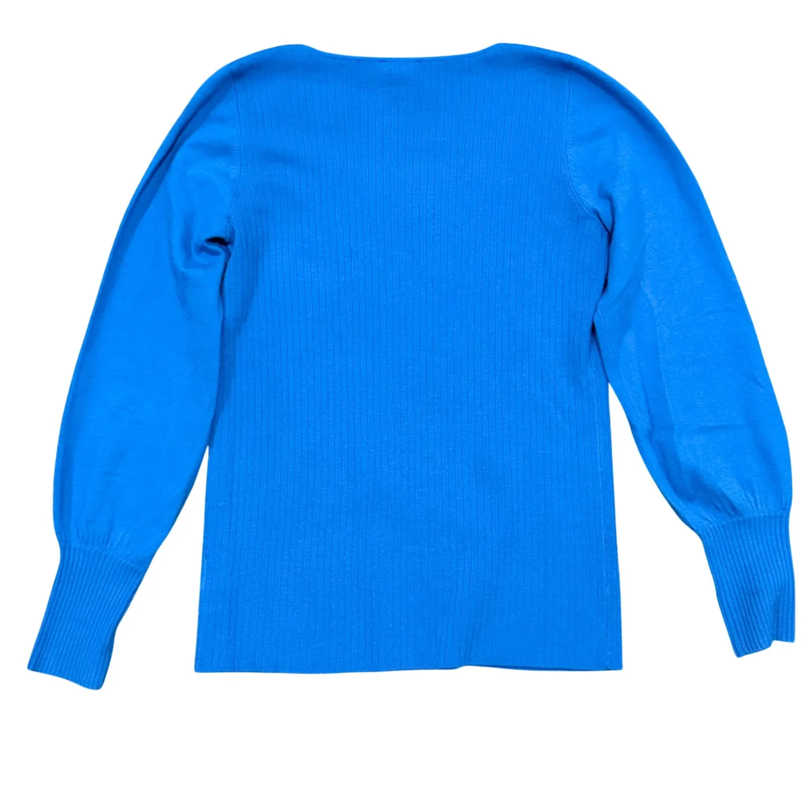 Talbots Blue Ribbed Square Neck Puff Sleeve Sweater Women's XS Pure Merino Wool - Image 4