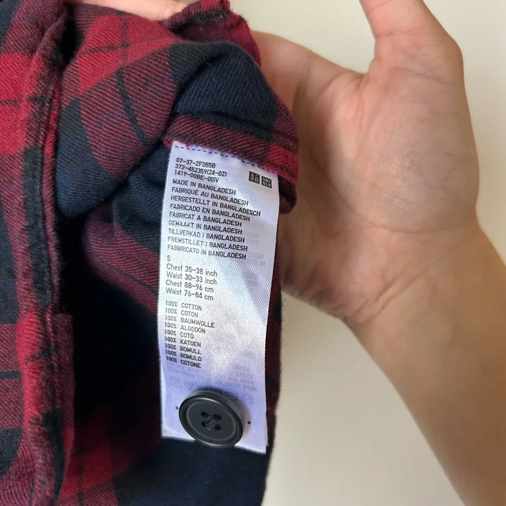 NWT Small Cotton Flannel Button Down Shirt Navy Blue Maroon Red Plaid Gingham - Image 3