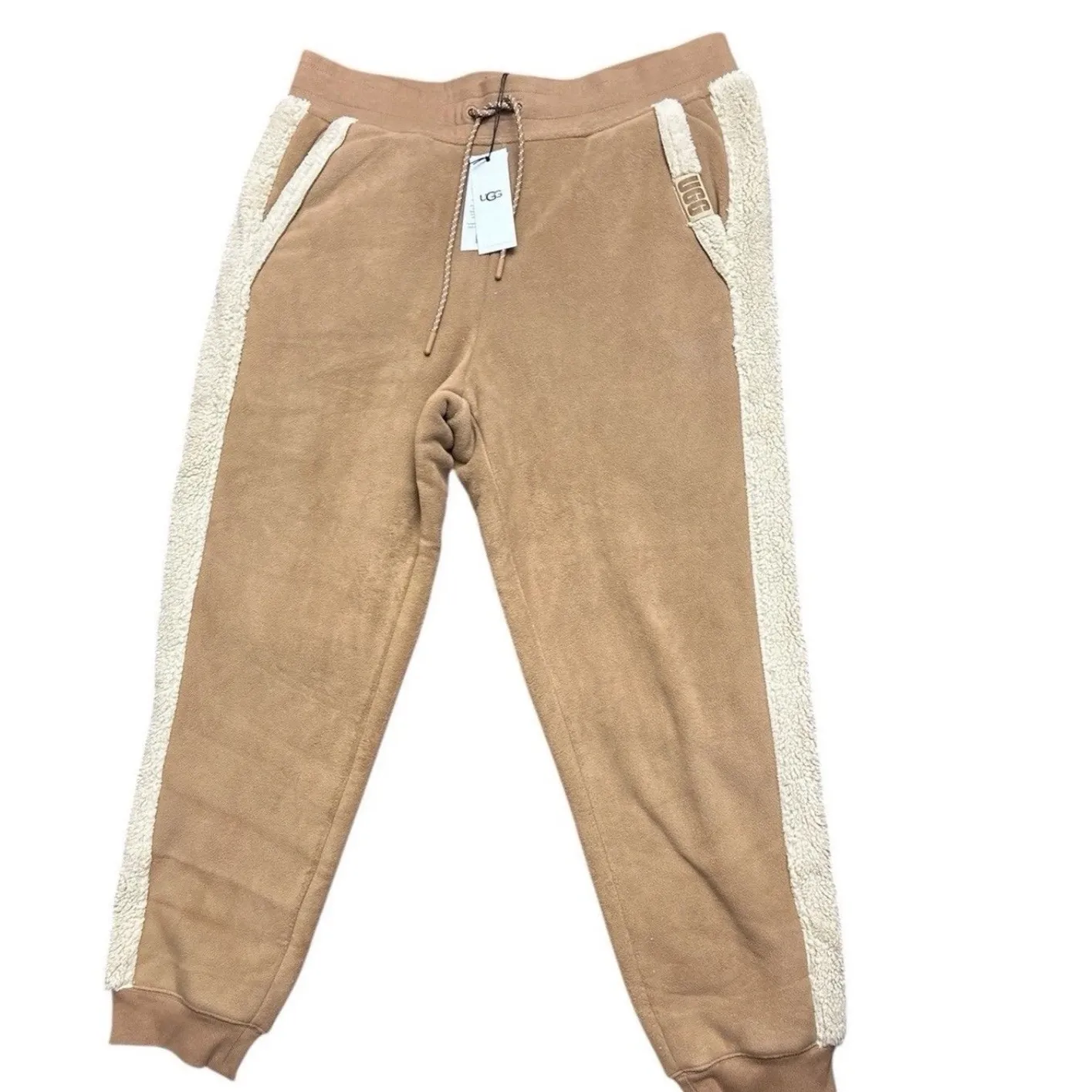 UGG Sherpa Trim Jogger Sweatpants Tan Fleece Lined Cozy Loungewear Size S - Image 4