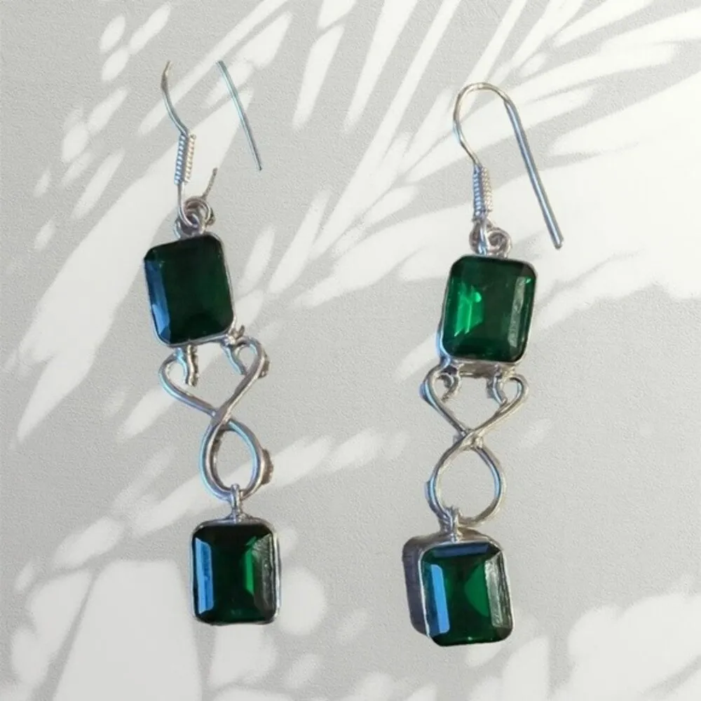 Brand New - 925 / Sterling Silver & Emerald Cut EarringsDouble Drop Setting - Image 3