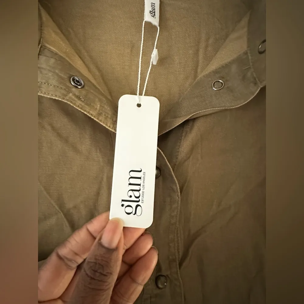 Glam brand S casual relaxed high low shirt olive green shirt dress NWT - Image 2