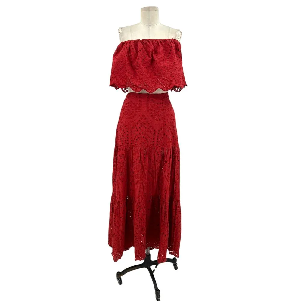 Astra Signature Julie Ruffle Lace Bandeau‎ Tiered Maxi Skirt Set Size 16 Red - Image 2