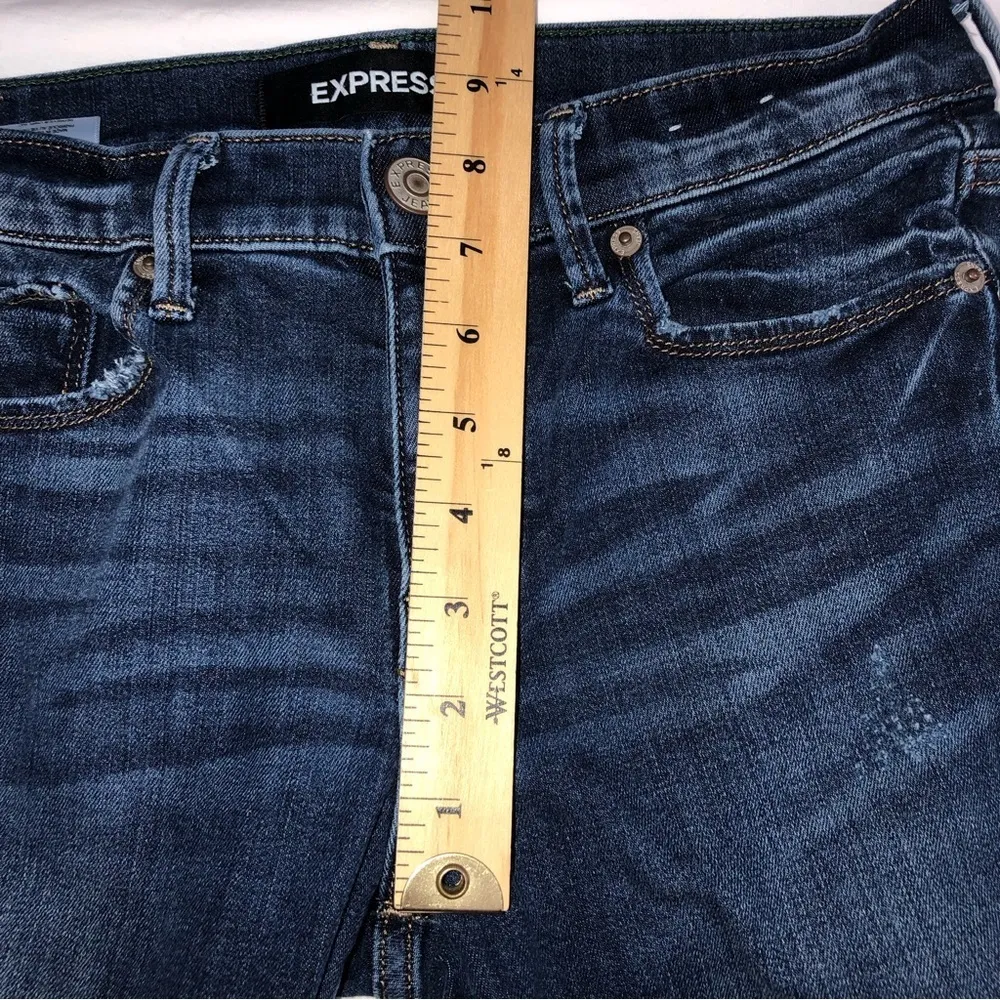 Express Size 0R Stretch Repreve Ankle Legging Mid Rise Blue Distressed Raw Hem - Image 9