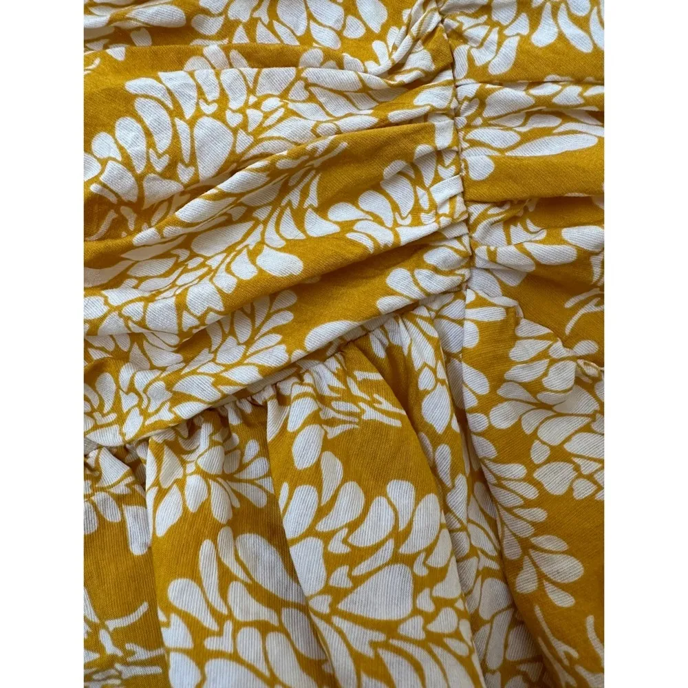 Indikah Yellow White Ruched Frill Zip Back Floral Mini Flounce Skirt Medium - Image 4