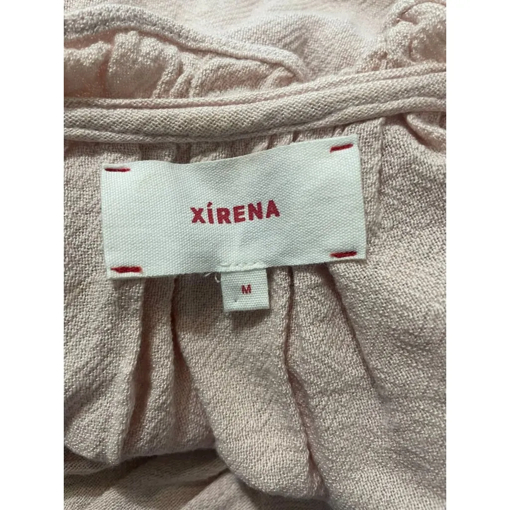 XIRENA Size Medium Top Blouse Light Pink Long Sleeve Ruffle Collar - Image 7