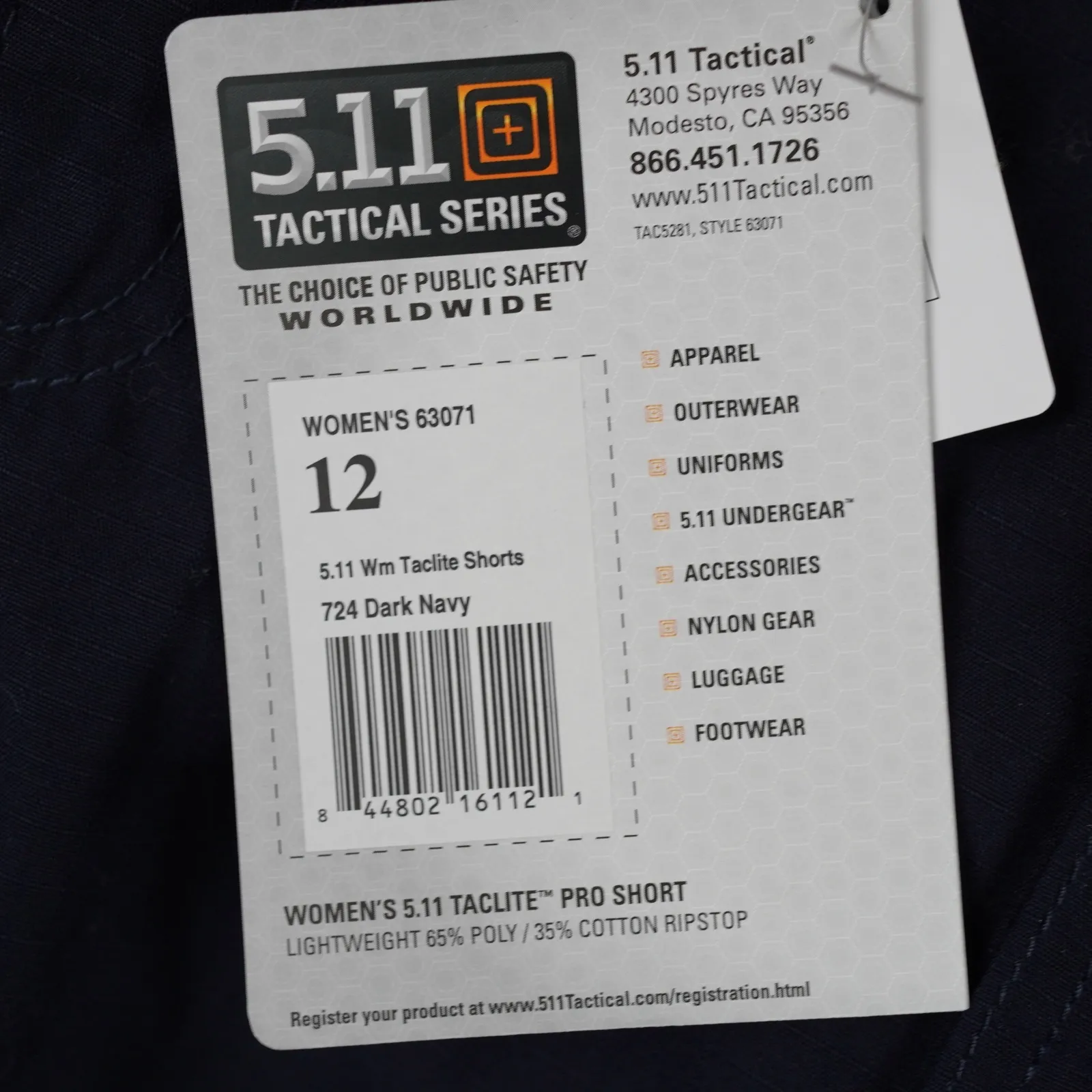 5.11 Tactical Women's Taclite Pro Cargo Shorts‎ Size 12 Dark Navy NWT - Image 2