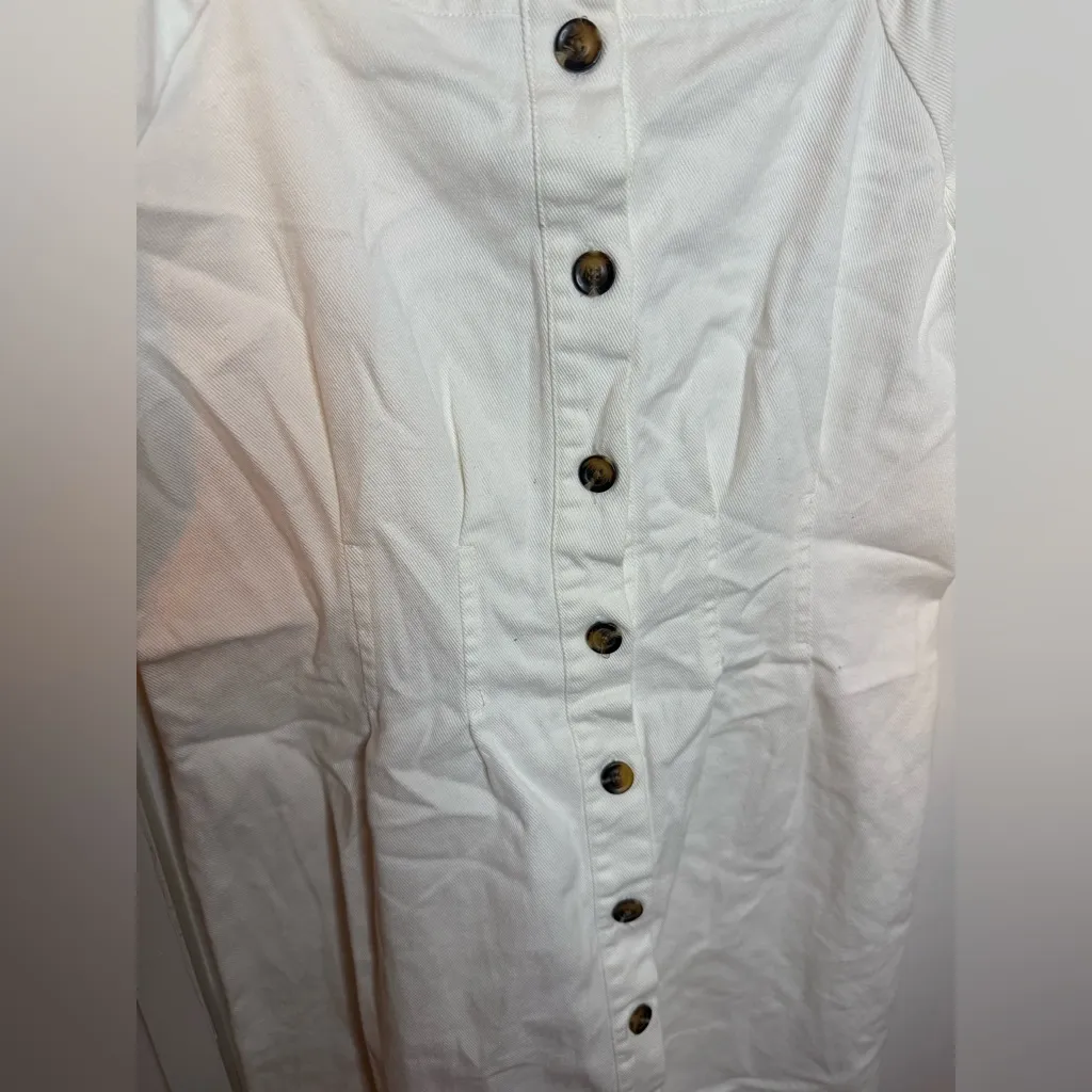 Who What Wear White Cotton Denim Button Front Puff Sleeve Dress - Image 6