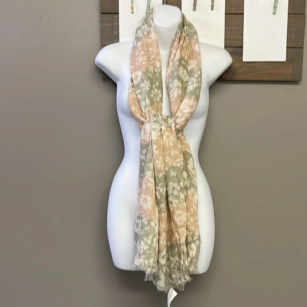 Ann Taylor Rayon Floral Striped Semi-Transparent Fashion Scarf- OS - Image 4