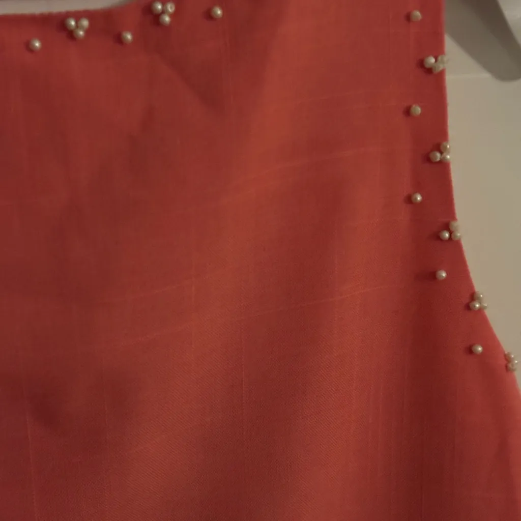 Ginger snap coral beaded accents‎ dress. Back zipper. Linen look material. S Orange - Image 3