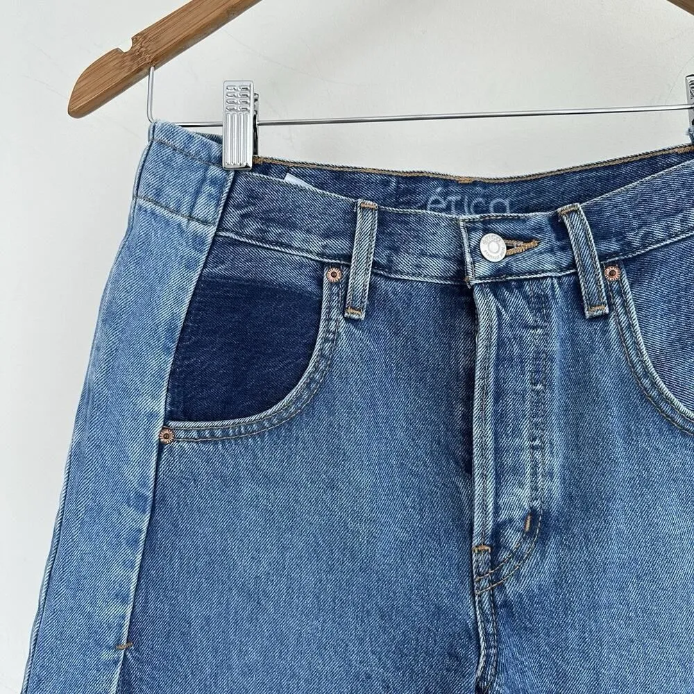 ETICA Shorts Womens 27 Jean Denim Cutoffs Two Tone Festival Boho Organic Ethical Blue - Image 6
