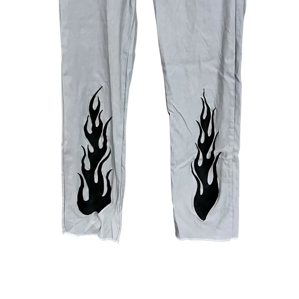 Omighty Embroidered Flame Gray 90's Style Pants Size Large Stretch Rave Casual - Image 5