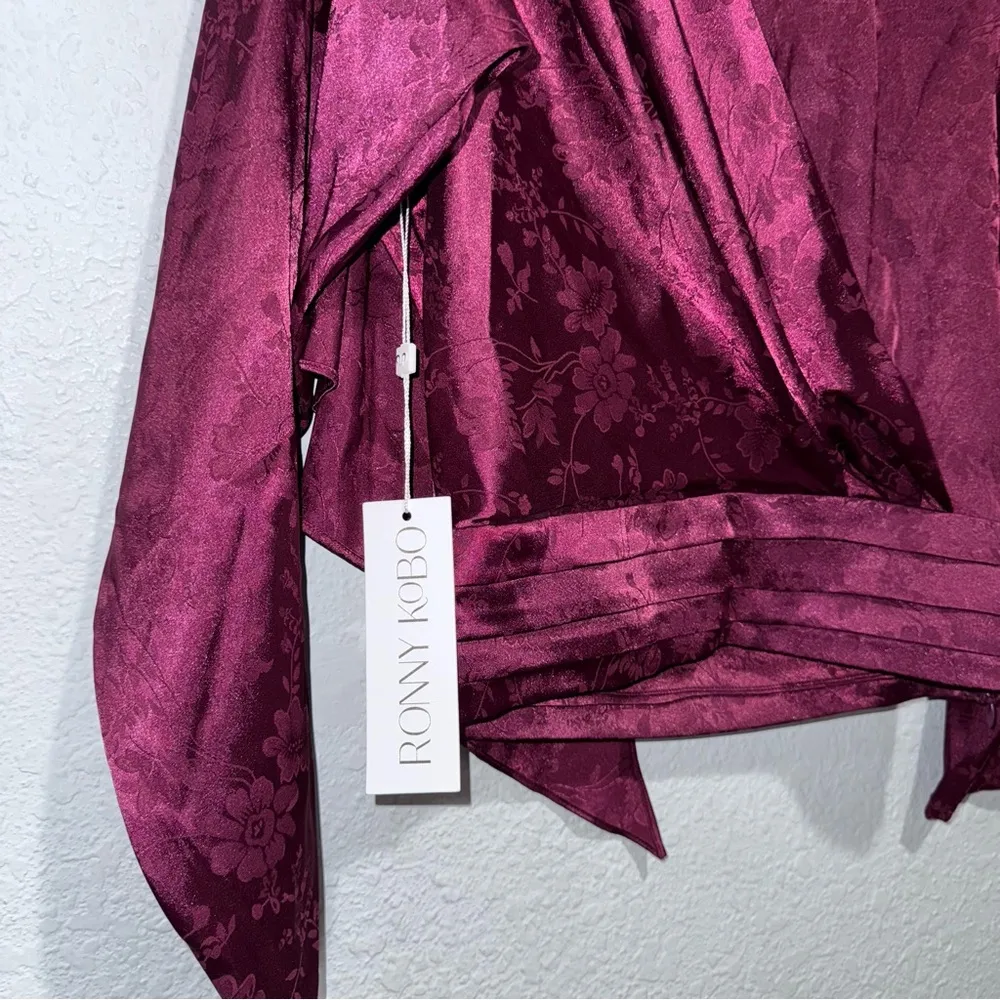 NWT Ronny Kobo Monet Floral Blouse M | Purple Satin
Draped Jacquard Top Size M - Image 5