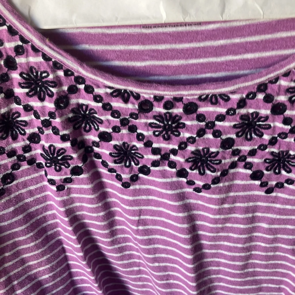 Talbots Striped Purple Women's Top with Floral design petite medium - Image 2