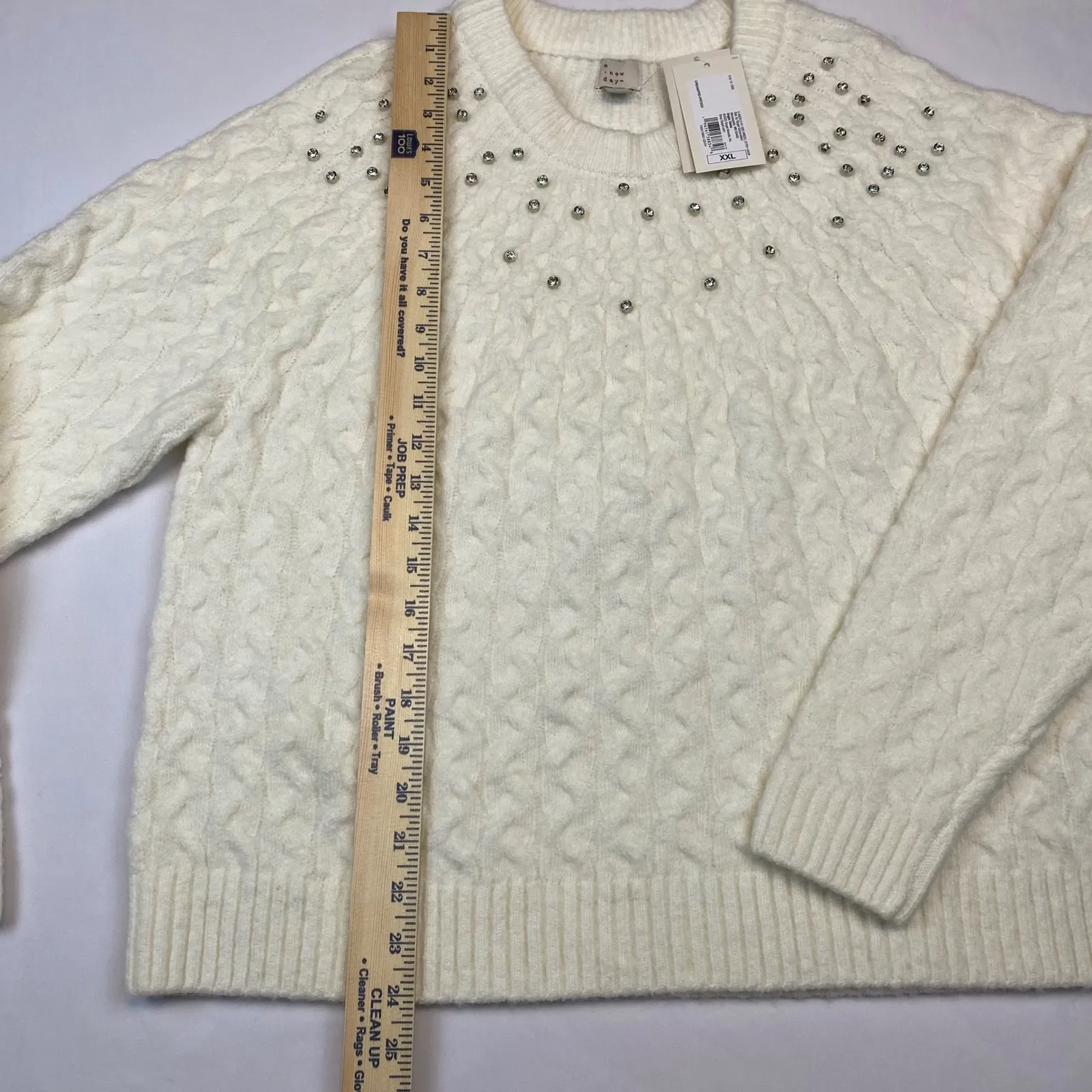 A New Day Embellished Rhinestone Sweater Cream Women's XXL NWT Holiday Sparkle - Image 4