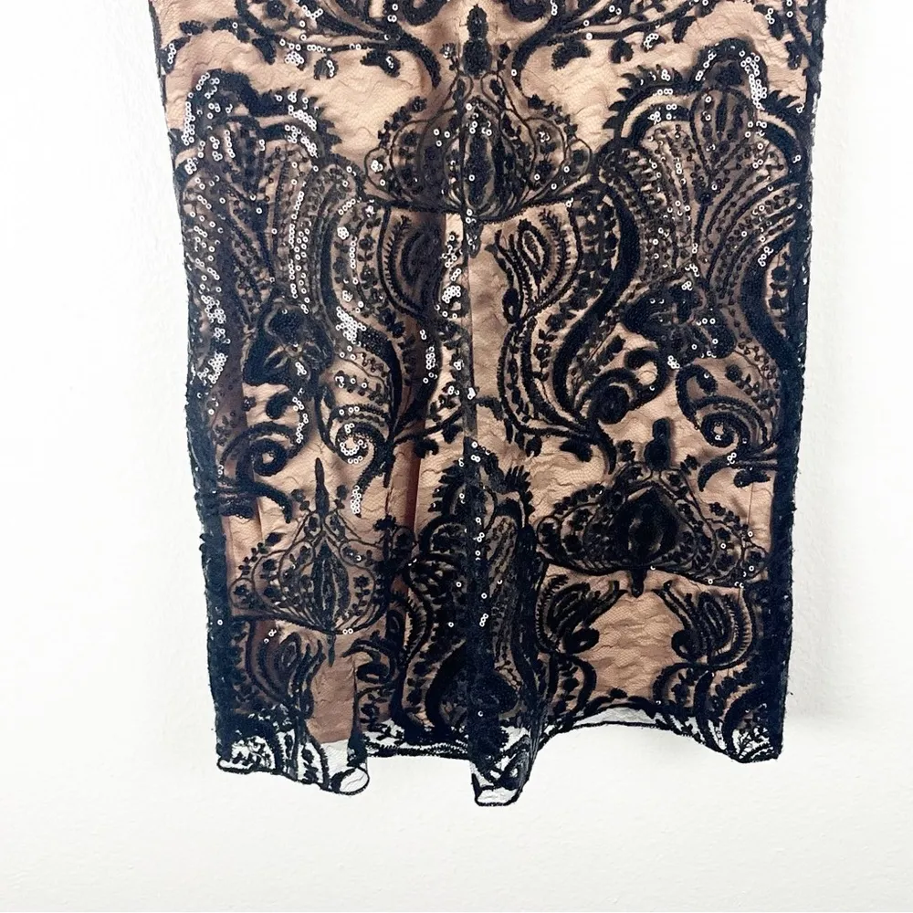 FREE PEOPLE Night Shimmer Black V-Neck Lace Sequin Overlay  Mini Dress, Size 6 - Image 7