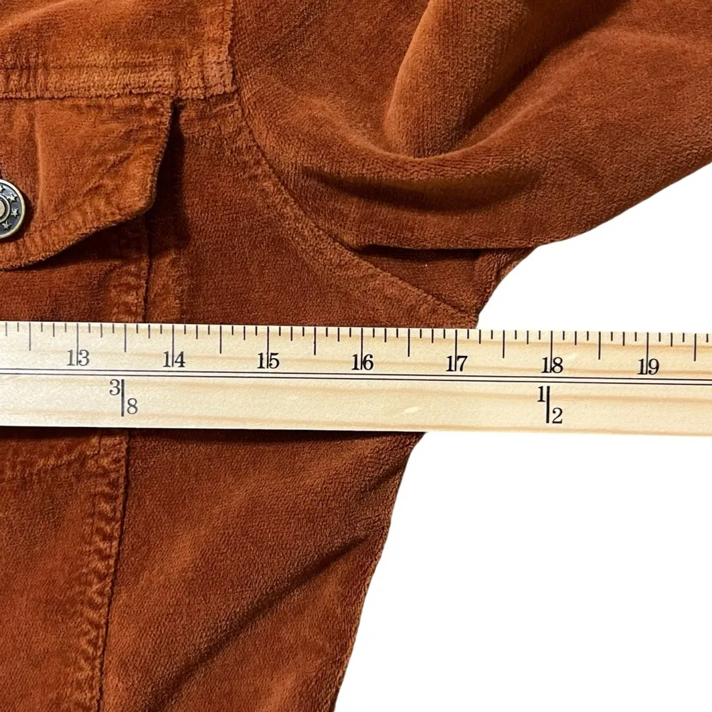 Free People Burnt Orange Button Down Velvet Long Sleeve Cropped Jacket - Image 8