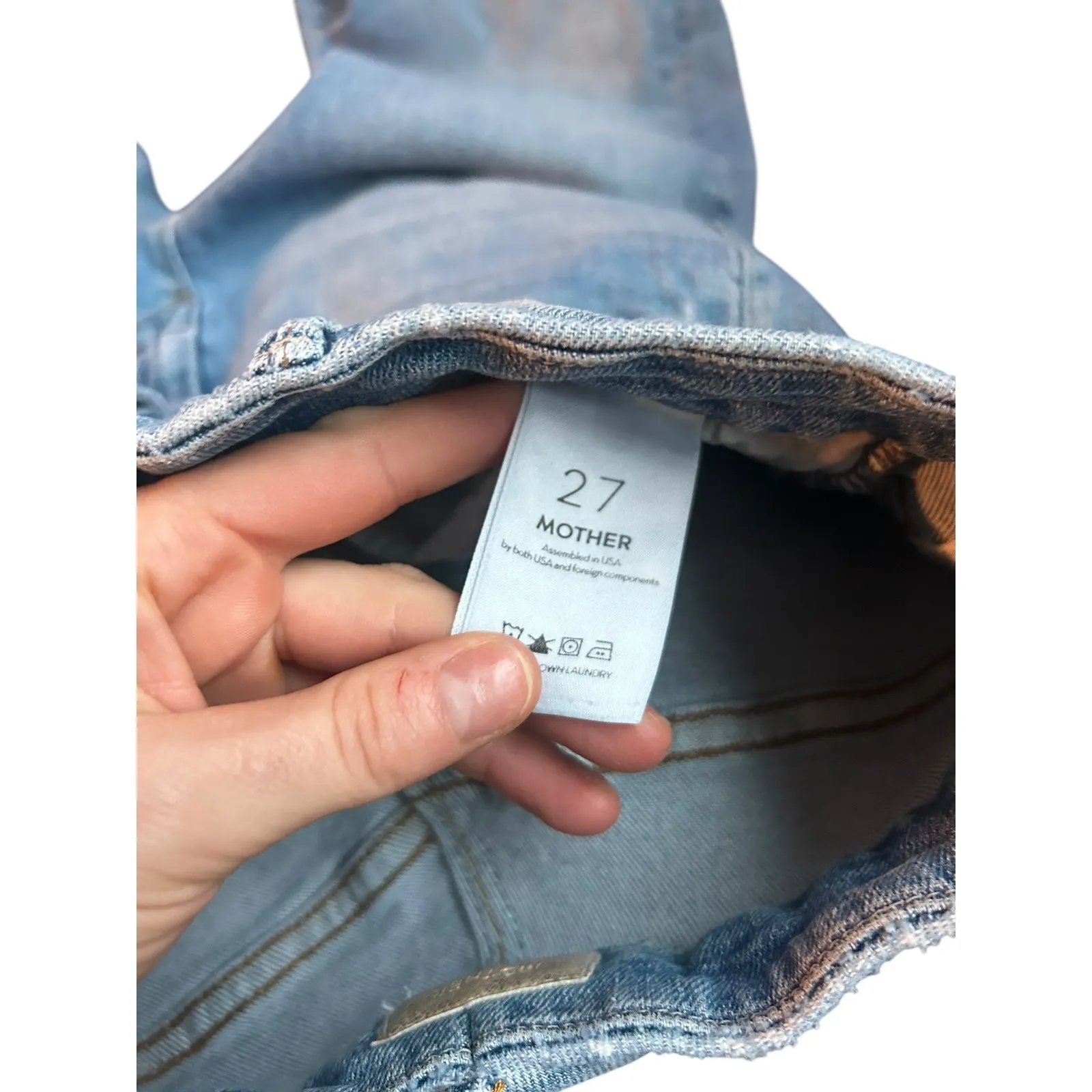 MOTHER High Waisted Looker Ankle Fray Jeans Shoot to Thrill Distressed Size 27 Blue - Image 9