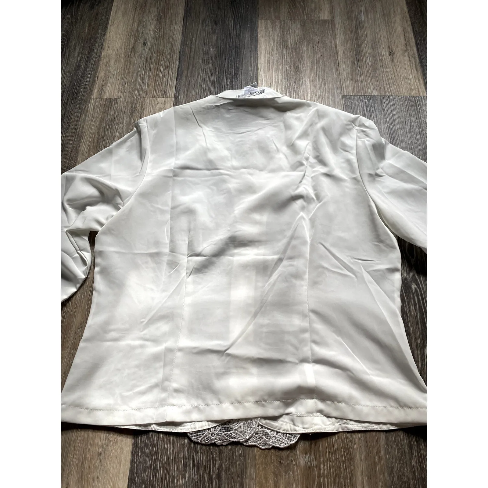 Vintage 90s Satin Beaded Pearl Lace Silk White Going Out Top 14 Old Money Luxury - Image 6