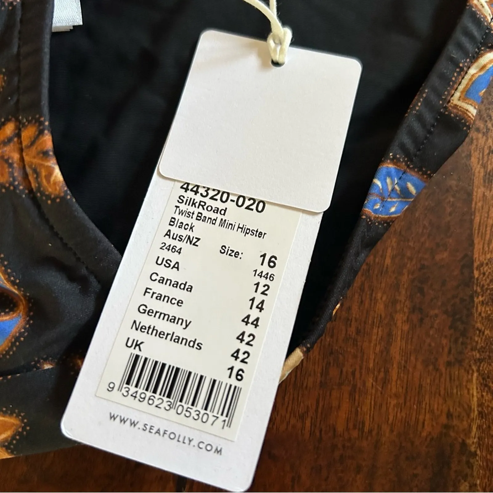 Seafolly Australia Twist Band Hipster Swim Bikini Bottom‎ Silk Road Black NWT 12 - Image 4