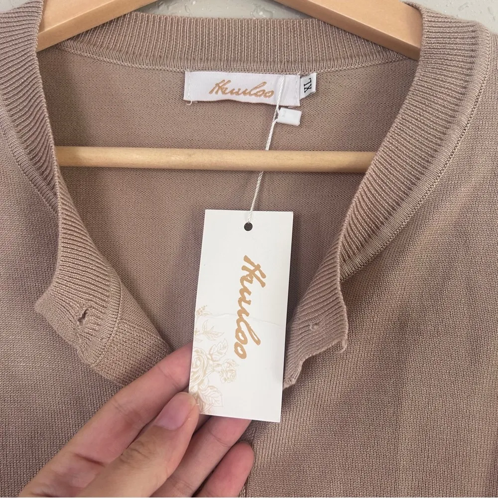 NWT Women's Tan Cream Cardigan Sweater Neutral Classic Comfy XL - Image 2