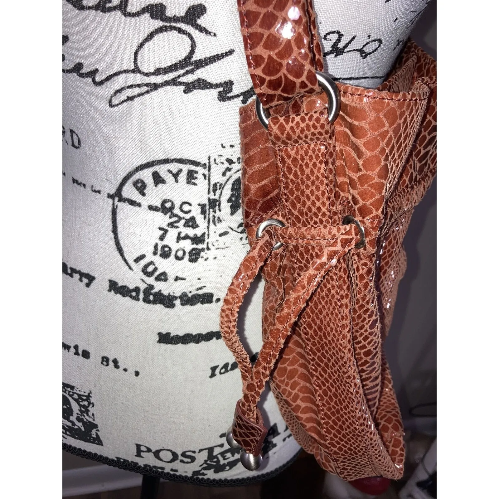 PERLINA Snake Print Brown Leather Shoulder Hobo Tote CrossBody Purse NWOTS - Image 6