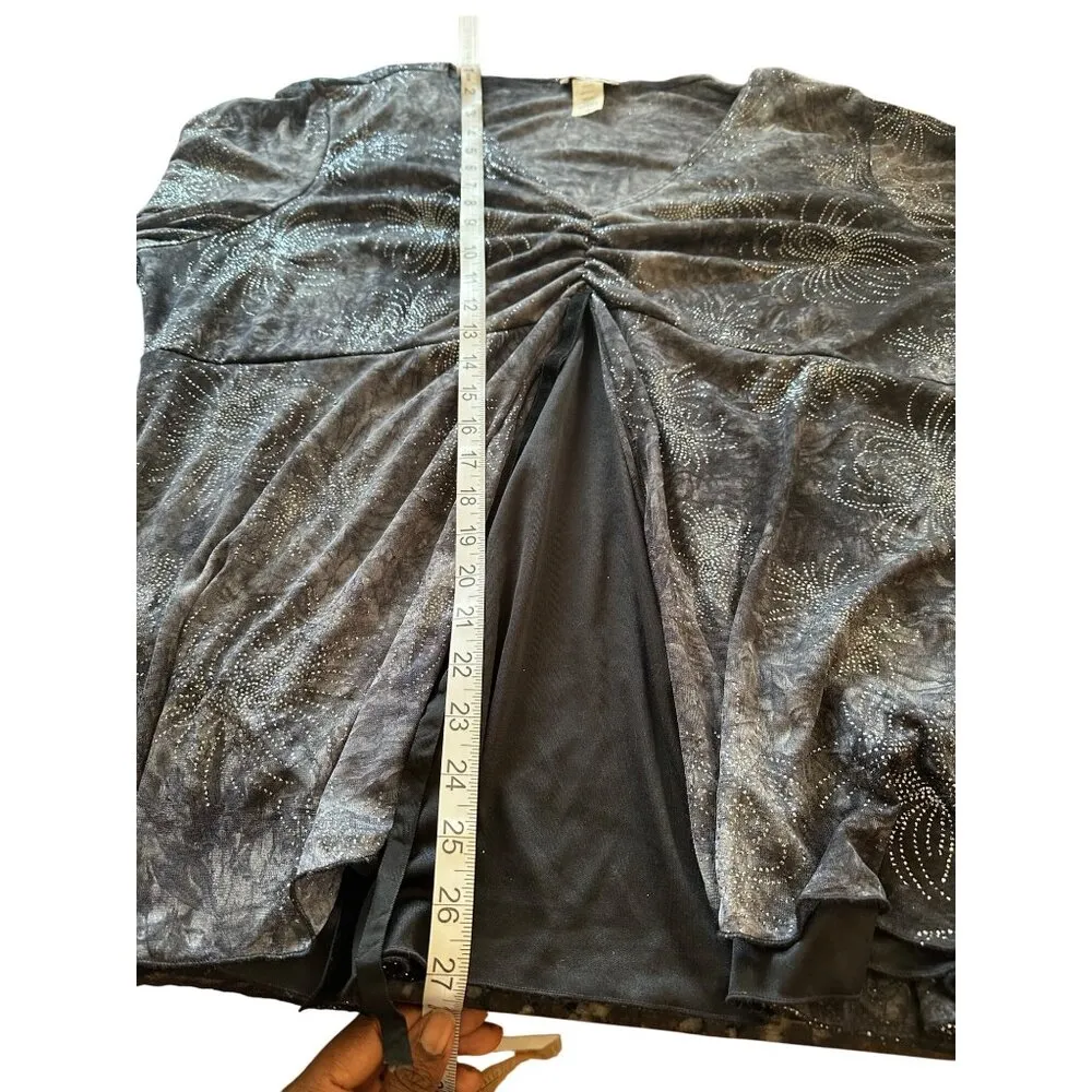 M.K.M. Designs Sheer Black Silver Sparkly Blouse Ruched Front Slit 3X Whimsigoth - Image 8