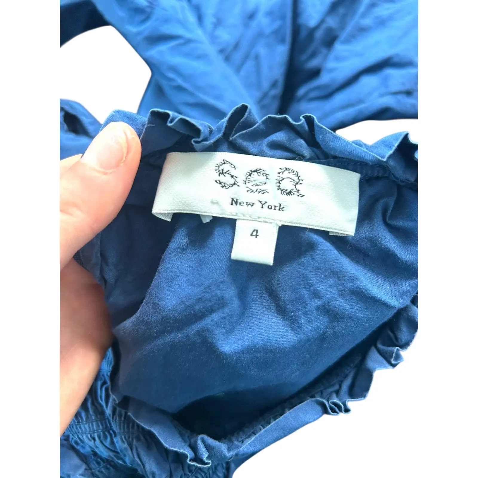 SEA New York Blue Tiered Ruffle Sleeve Smocked Neck Dress Size 4 - Image 7