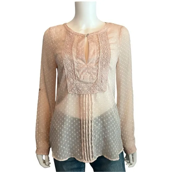 Anthropologie Daniel Rainn Lace Sheer Polka Dot Blouse Boho Coquette Cottage S - Image 2