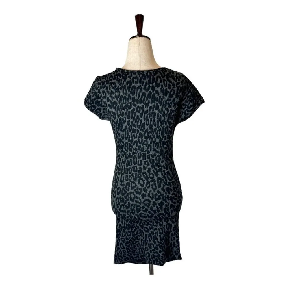 Sea New York Dress Women 0‎ Black Gray Leopard Print Knit Sheath Ruched Mini - Image 2