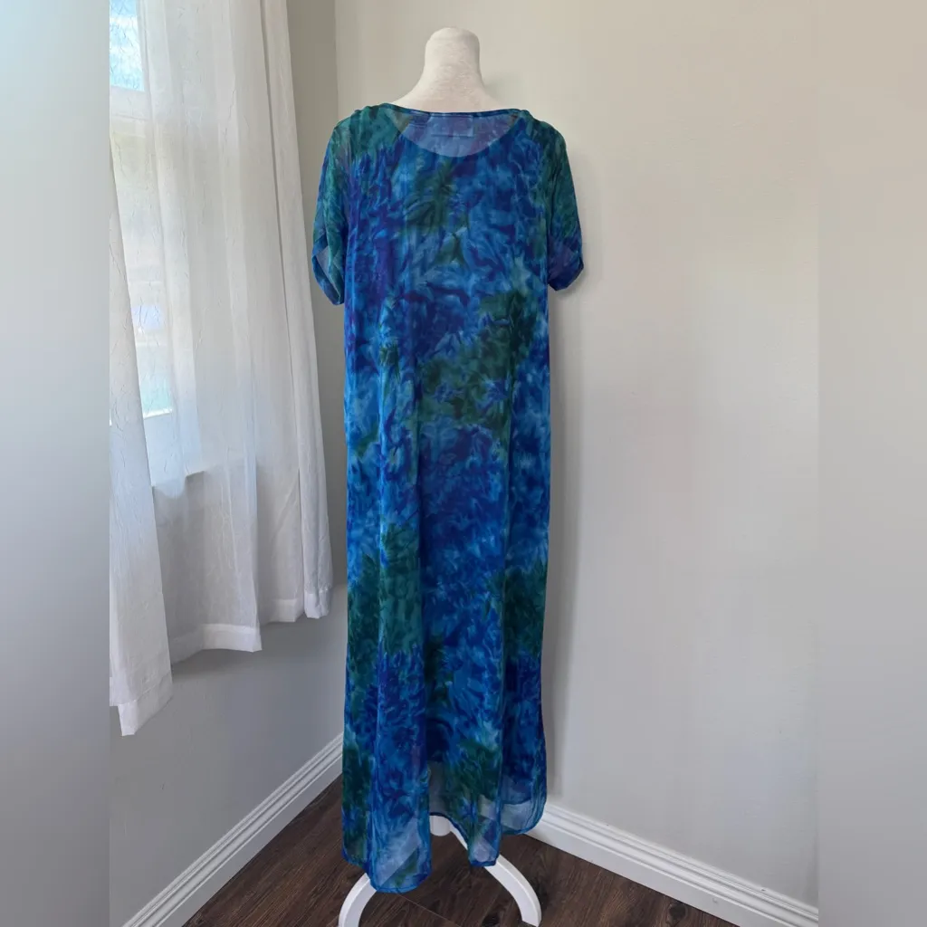 Vintage Y2K Kloz Lyne Royal Blue & Dark Green Abstract Print Layered Maxi Dress Size M - Image 6