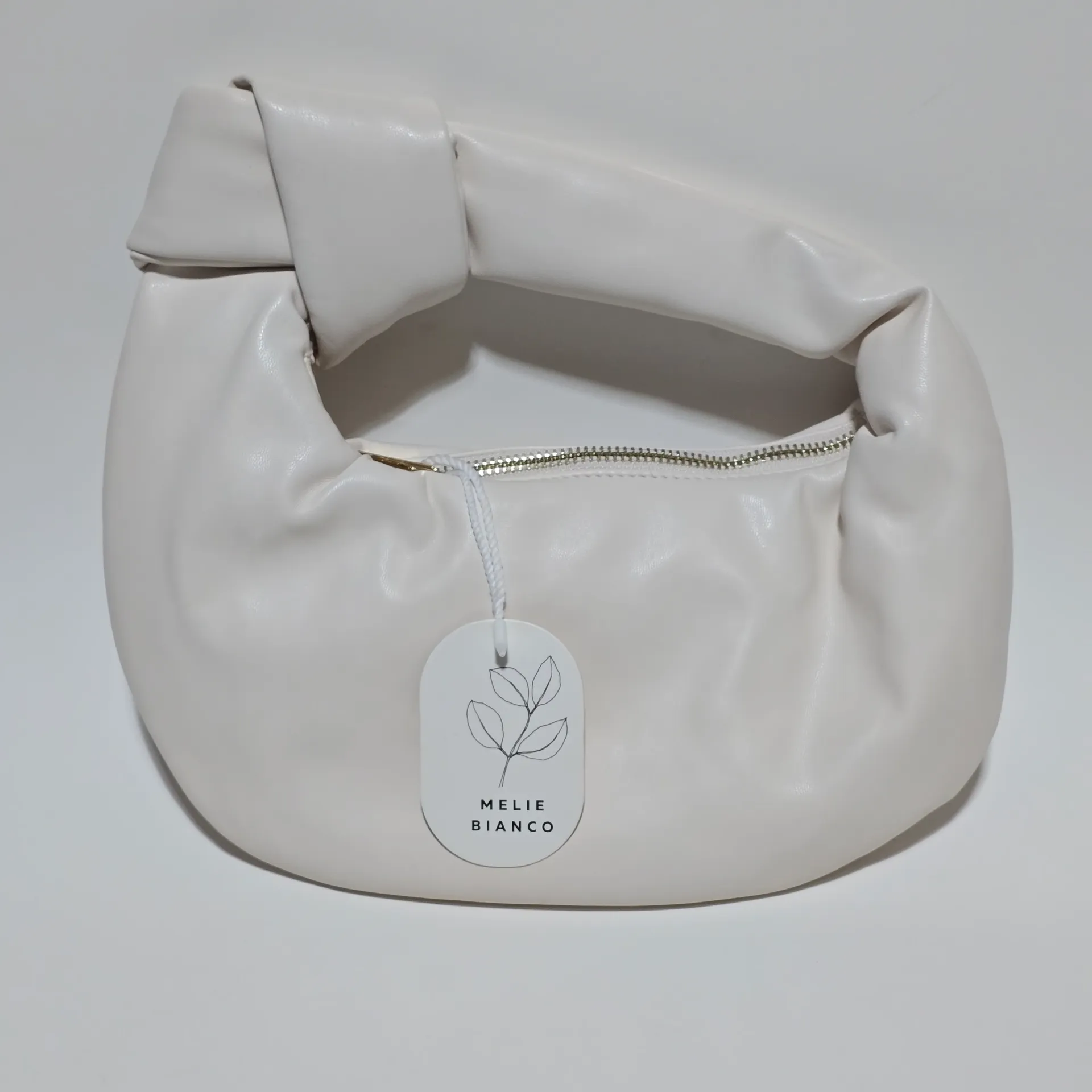 Melie Bianco Alexandra Cream Vegan Top Handle Crescent Hobo Bag Minimalist - Image 6