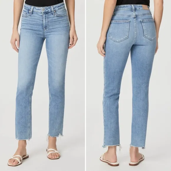 PAIGE Denim Cindy High Rise Straight Leg Destroyed Raw Hem Jeans in Mel Size 24 - Image 2