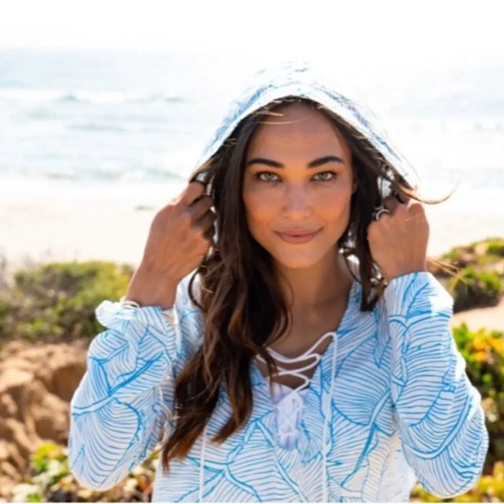 Charlie‎ Holiday S/M Aqua Blue White Tropical Swim Coverup - Image 2